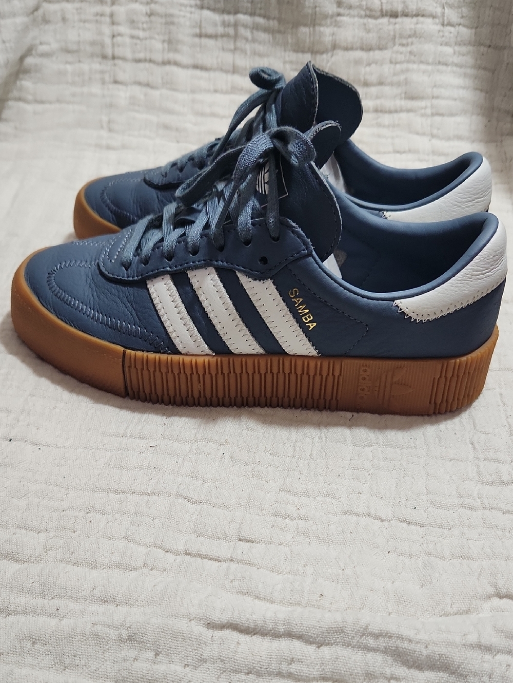 adidas Samba Platform Sneakers in Navy Blue and White with Gum Sole - Picture 3 of 6